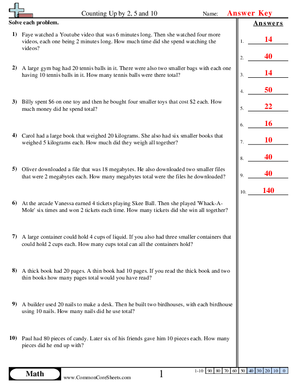  - Counting up by 2,5 and 10 (word) worksheet